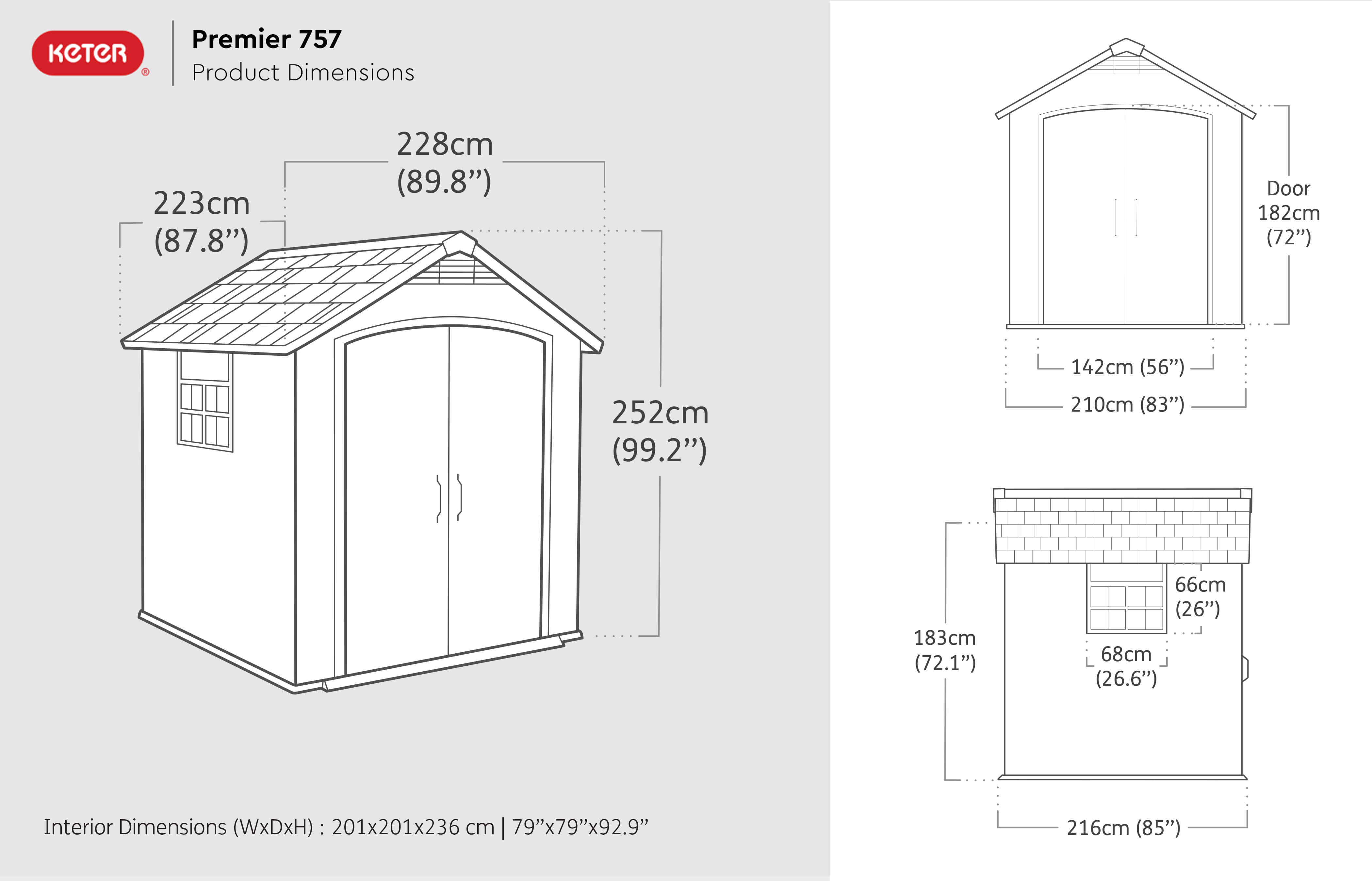 Keter Premier 757 Outdoor Apex Garden Storage Shed 7.5 x 7 feet